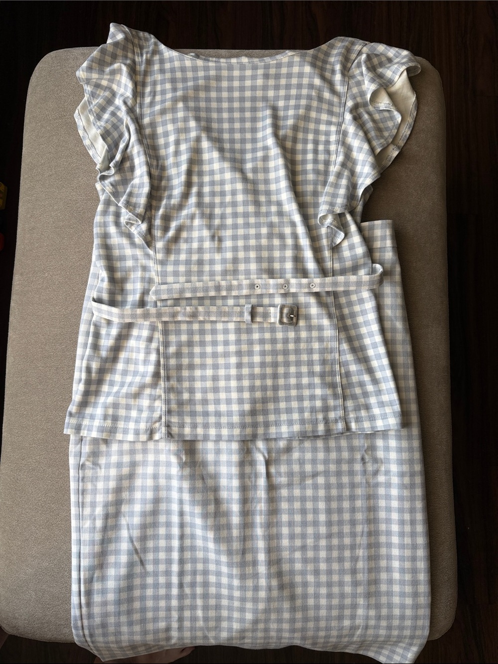 Ann Taylor Light purple and White Gingham Midi SET- skirt and top with Belt